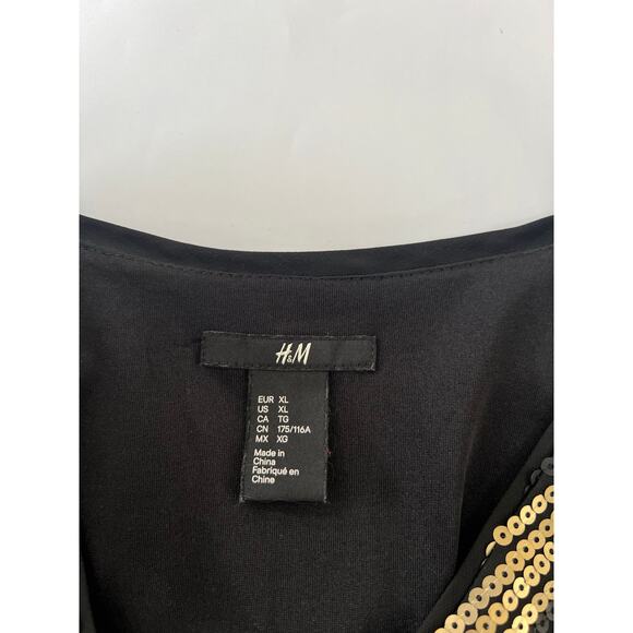 H&M Black Gold Sequined Mini Dress Women XL Glam Fairy Grunge Event Career - Picture 16 of 16